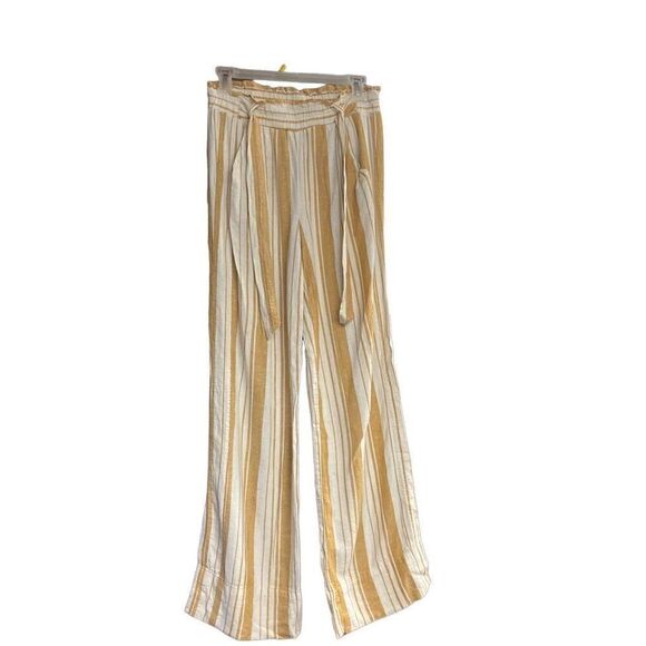 REWIND Women’s Linen Blend Tan & White Striped Pants Size Small - Picture 1 of 7